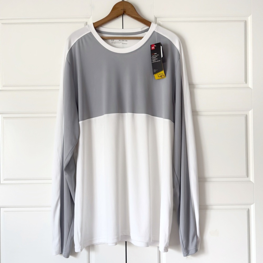 Under Armour HeatGear Loose Fit Shirt 2XL White Gray Performance Athletic UPF